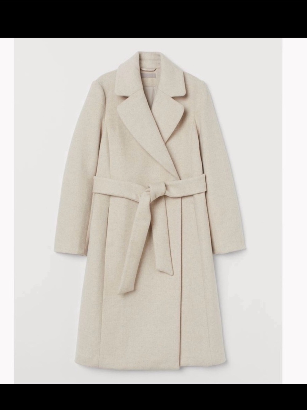 H&M Cream Belted Wool-Blend Long Coat